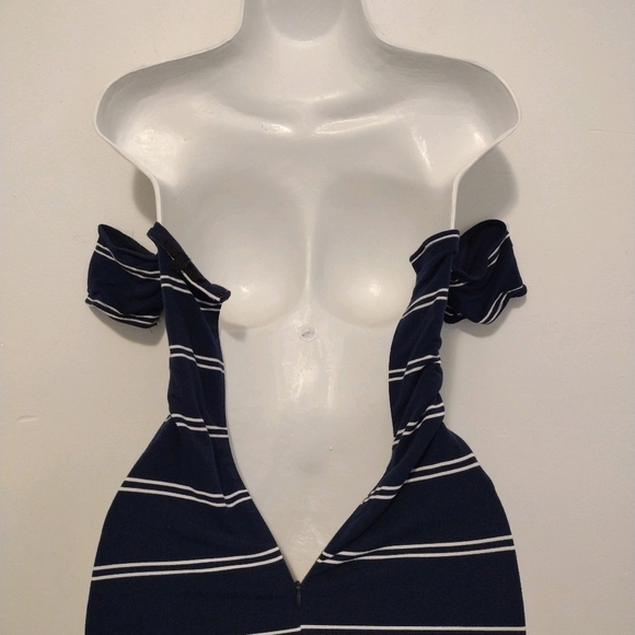 Olivaceous - Striped Off Shoulder Mini Dress - Picture 11 of 14